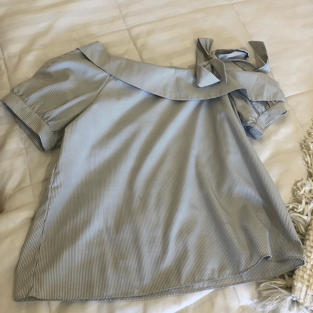 One shoulder blouse with bow